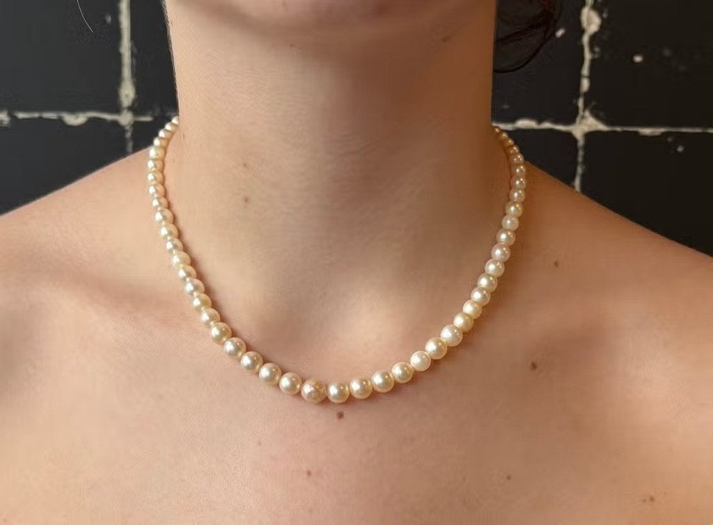 Fraaie parel ketting uniek 14k slot goud dames vintage