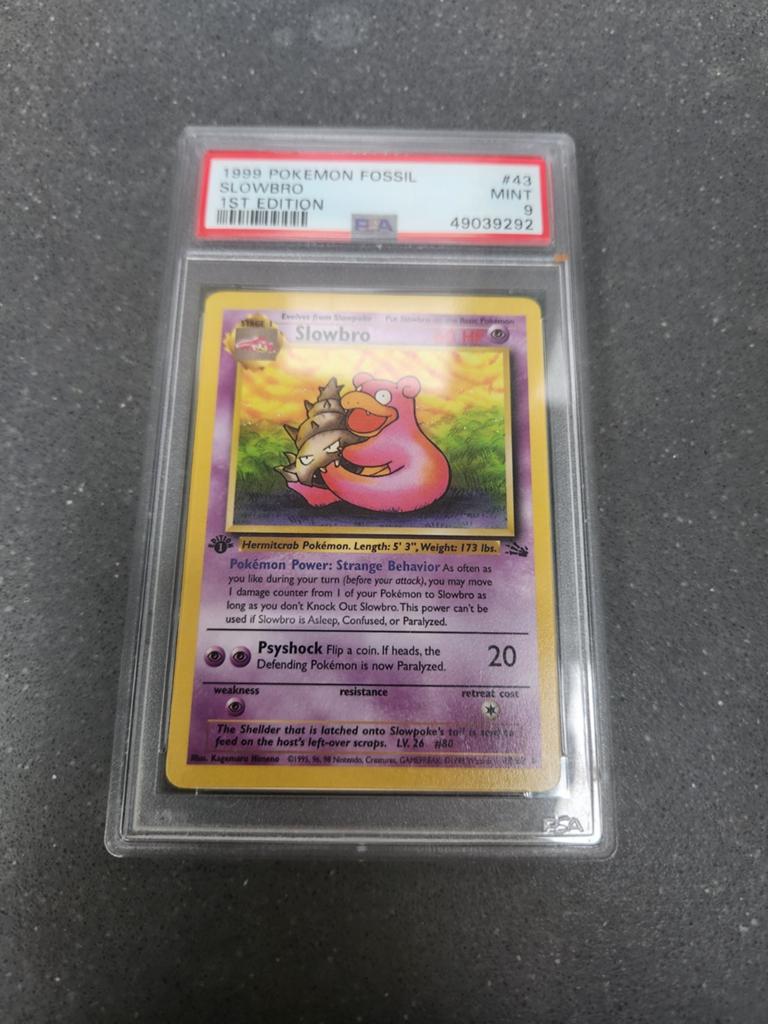 Slowbro Fossil 1st Edition PSA 9 Pokémon Kaart, Ophalen of Verzenden, Zo goed als nieuw, Losse kaart