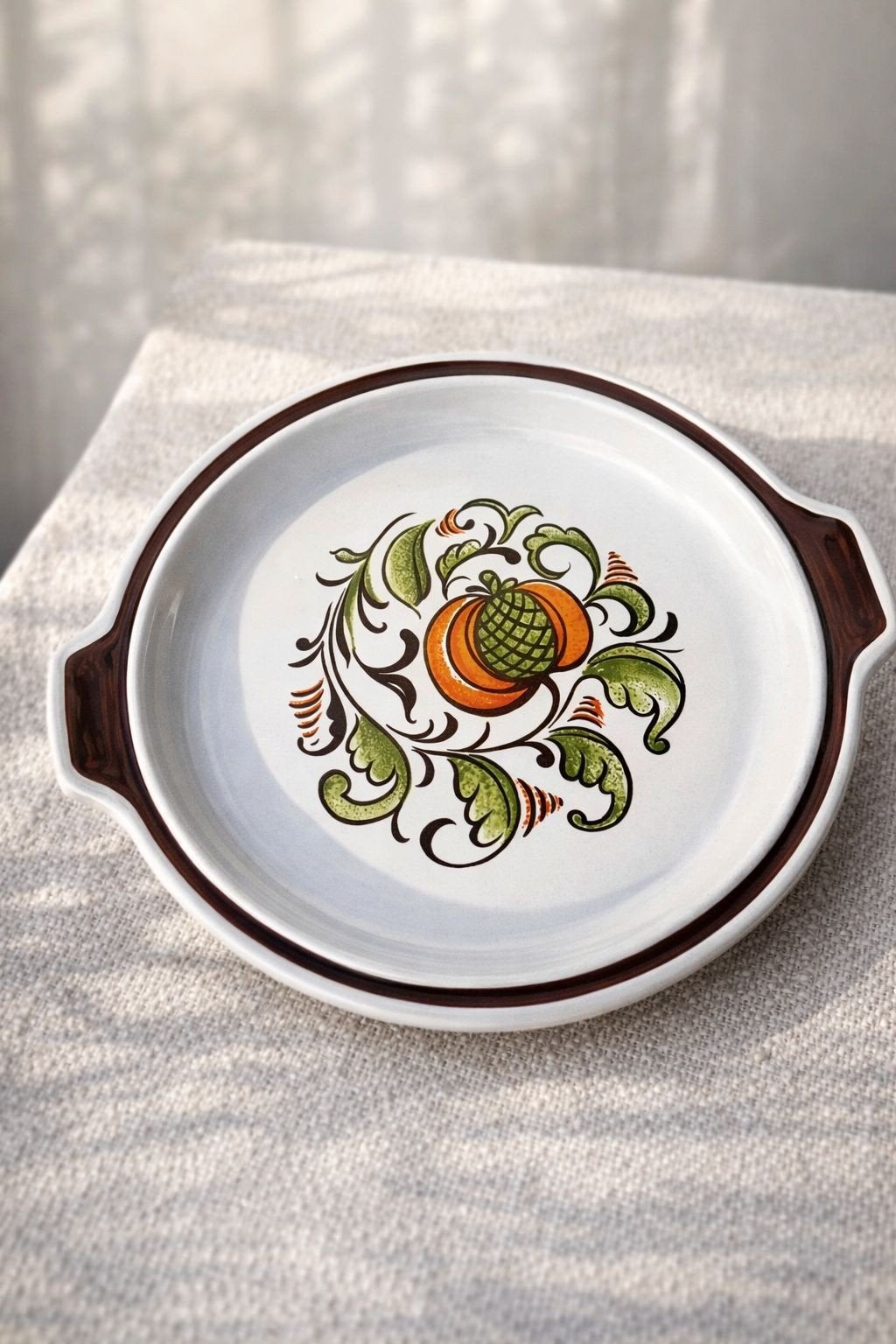 vintage Franse serveerschaal oranje granaatappel decor, Ophalen of Verzenden