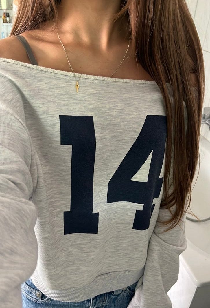 off-shoulder sweater grijs, Kleding | Dames, Ophalen of Verzenden, Zo goed als nieuw, Maat 38/40 (M), Grijs