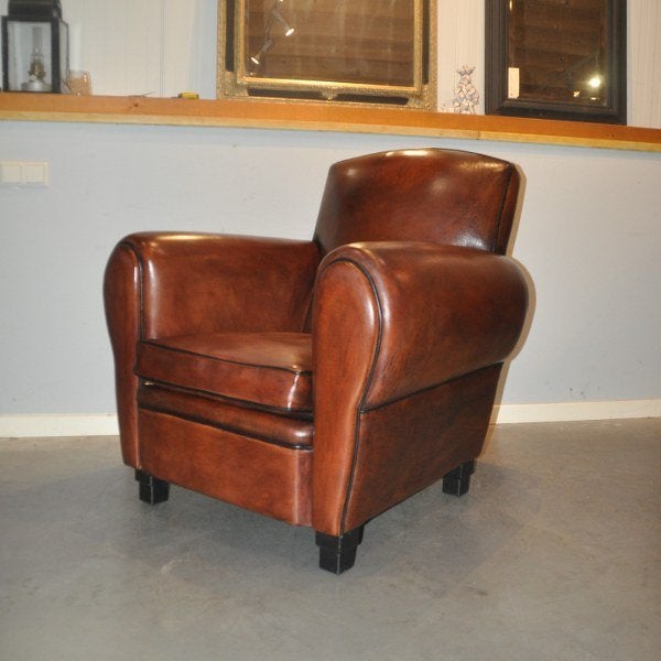 Joop, een schapenleren Art Deco fauteuil, Ophalen, Zo goed als nieuw, 50 tot 75 cm, Leer