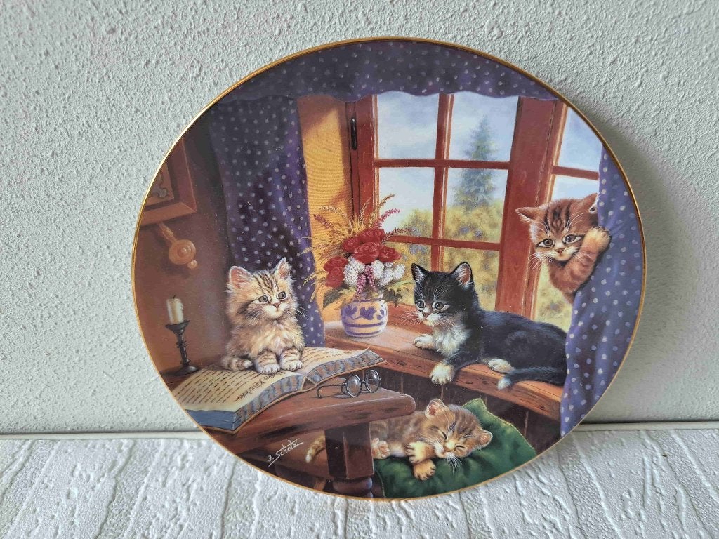 Poezen op de Vensterbank Wandbord Kahla 1991 (D20cm), Ophalen of Verzenden