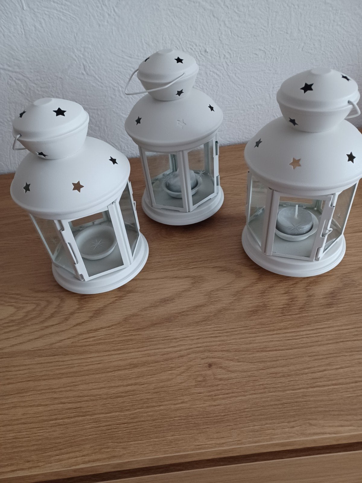 Set van 3 witte decoratieve lantaarns met sterren, Ophalen of Verzenden, Zo goed als nieuw