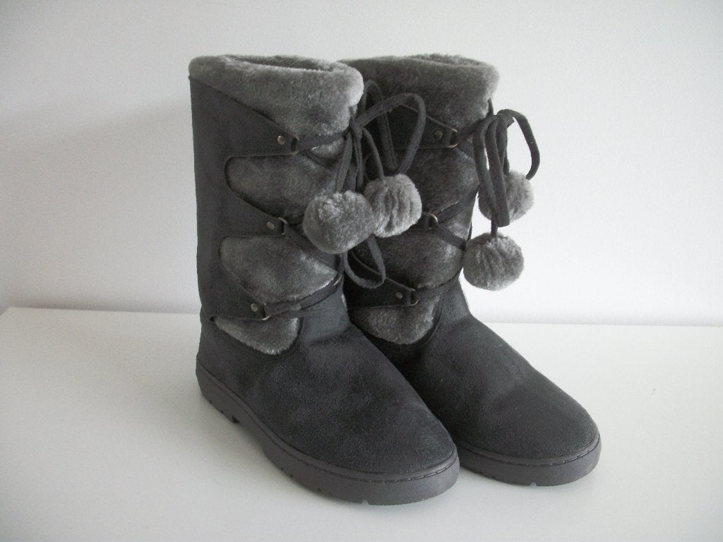 Suede Look Laarzen zonder Hak met Bont - 40 - Grijs - Nieuw, Hoge laarzen, Ophalen of Verzenden, Zo goed als nieuw, Grijs
