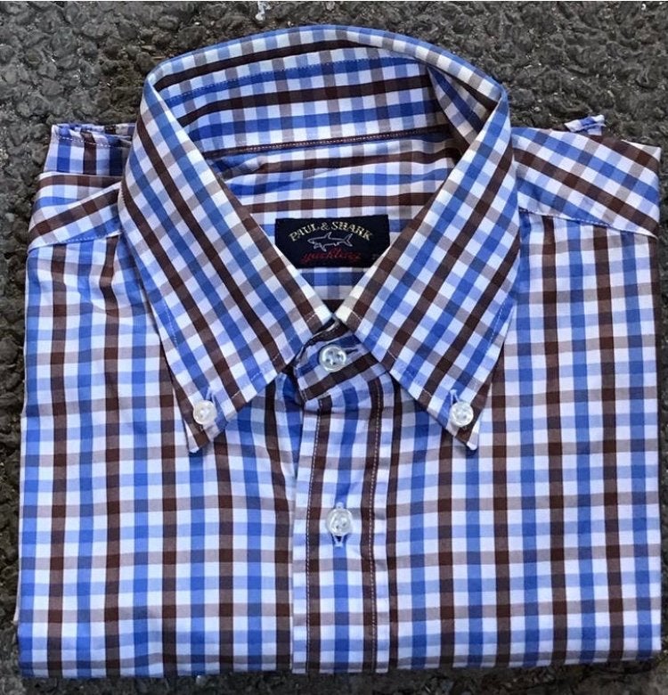 ZGAN Paul & Shark Geruit Overhemd Mt M Hals 39, Ophalen of Verzenden, Zo goed als nieuw, Blauw, Halswijdte 39/40 (M)