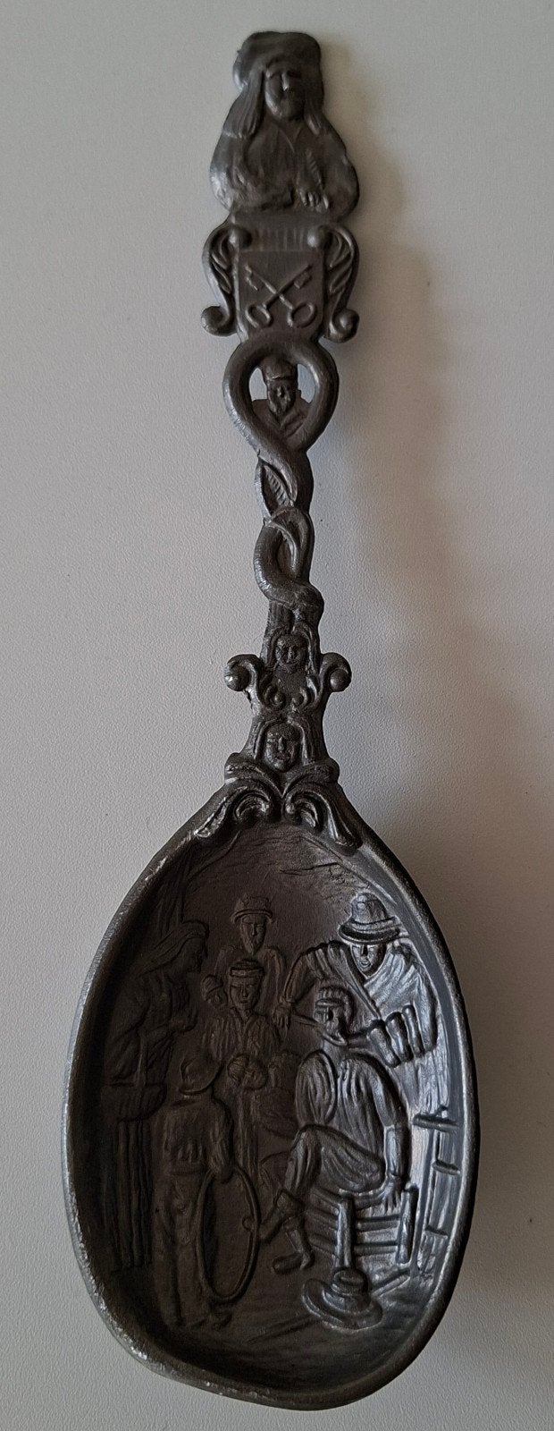 Vintage Tinnen Lepel met de Tandartsscène van Jan Steen., Ophalen of Verzenden