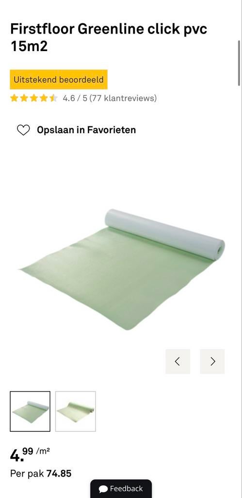 Firstfloor Greenline click pvc ondervloer +/-12m2, Ophalen, Overige typen, Nieuw, Groen