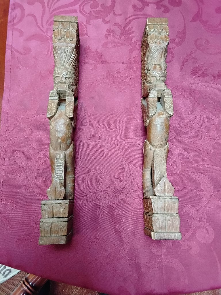 Handgesneden Tibetaans houtsnijwerk, twee stuts, Houtsnijwerk, Ophalen of Verzenden, Handgemaakt, 20 - 50 cm