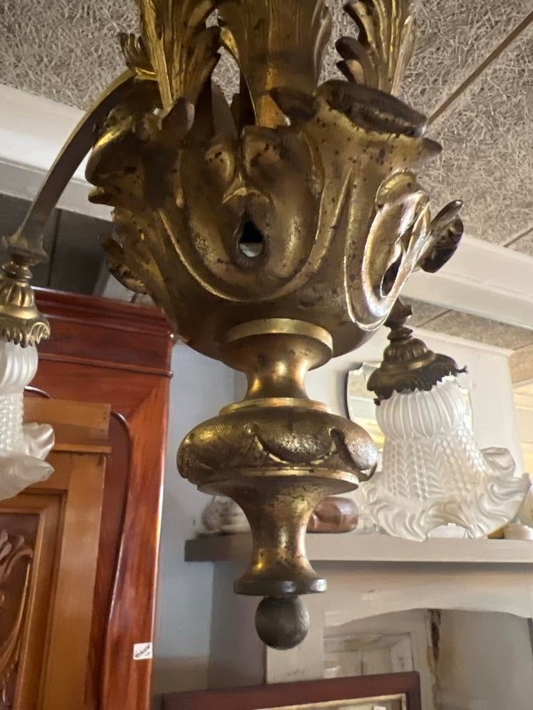 Antieke Bronzen Kroonluchter met 5 Lichtpunten en Bajonetfit, Antiek, Gebruikt, De doofpot, Ophalen of Verzenden