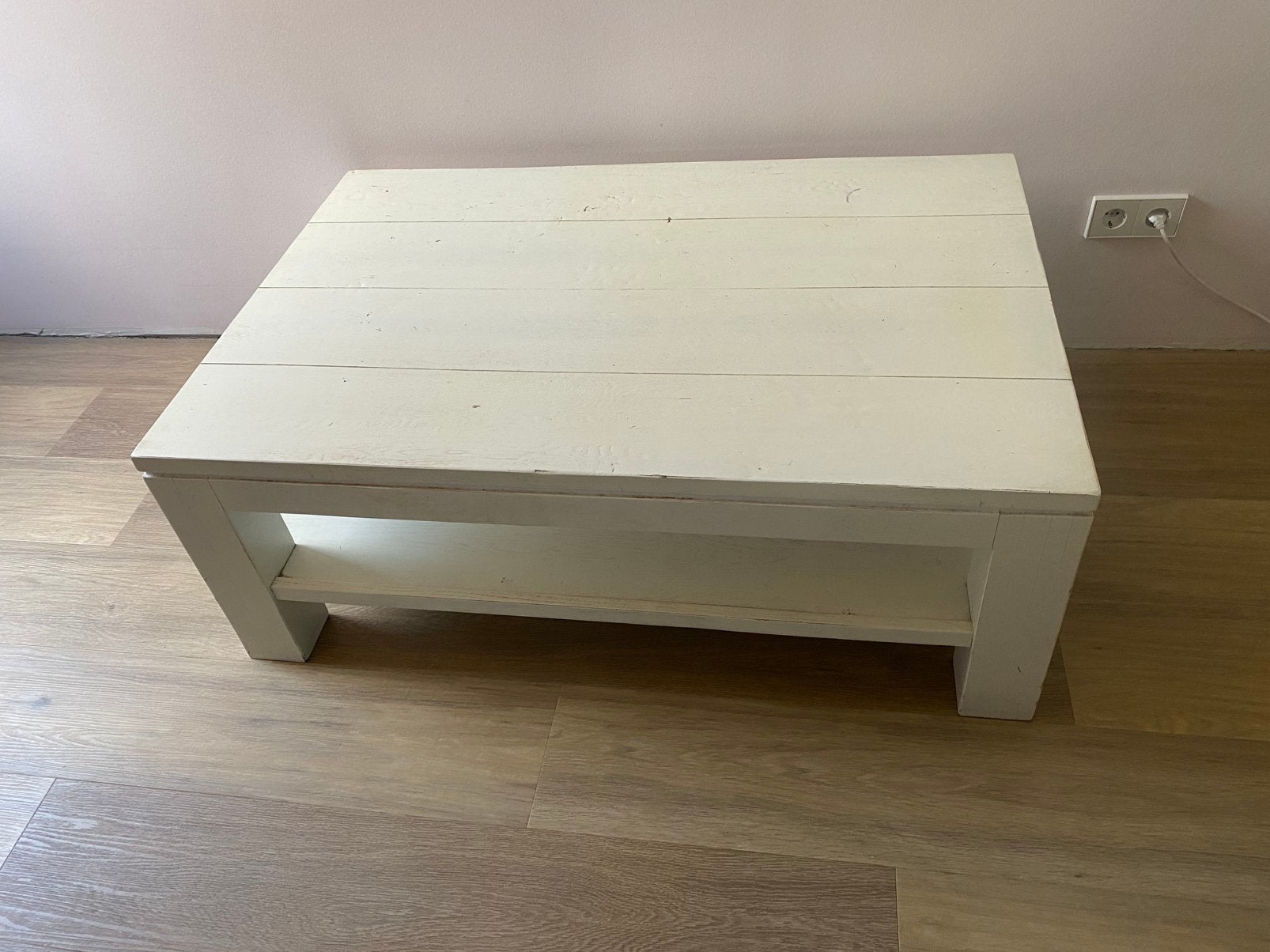 Salontafel  oud wit ; gratis afhalen !!!, Gebruikt, 100 tot 150 cm, Eikenhout, 50 tot 100 cm