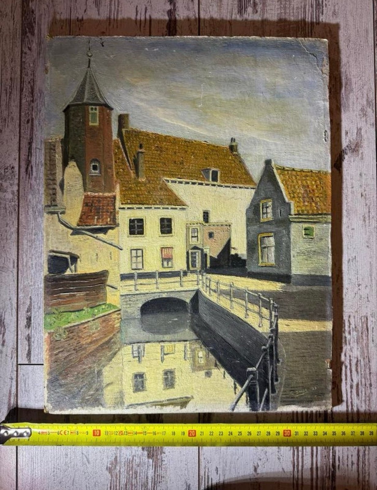Olieverfschilderij C. Smith '37 - Stadsgezicht Amersfoort, Ophalen of Verzenden