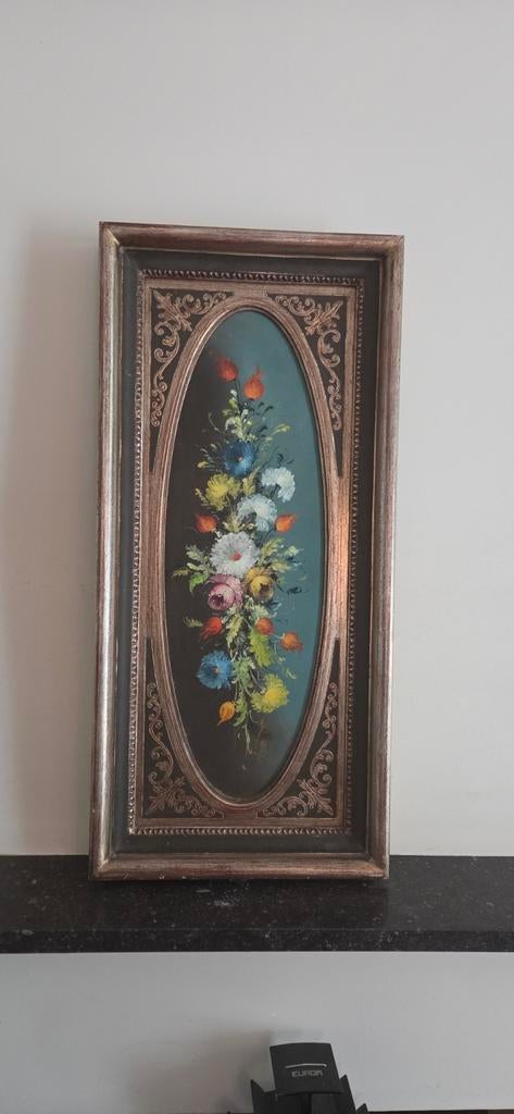 Vintage bloemenschilderij in ovale lijst, Antiek en Kunst, Kunst | Schilderijen | Klassiek, Ophalen of Verzenden