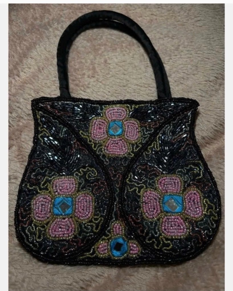 Bijzonder vintage zwart handtasje met borduursel en kralen, Zwart, Ophalen of Verzenden, Zo goed als nieuw, X