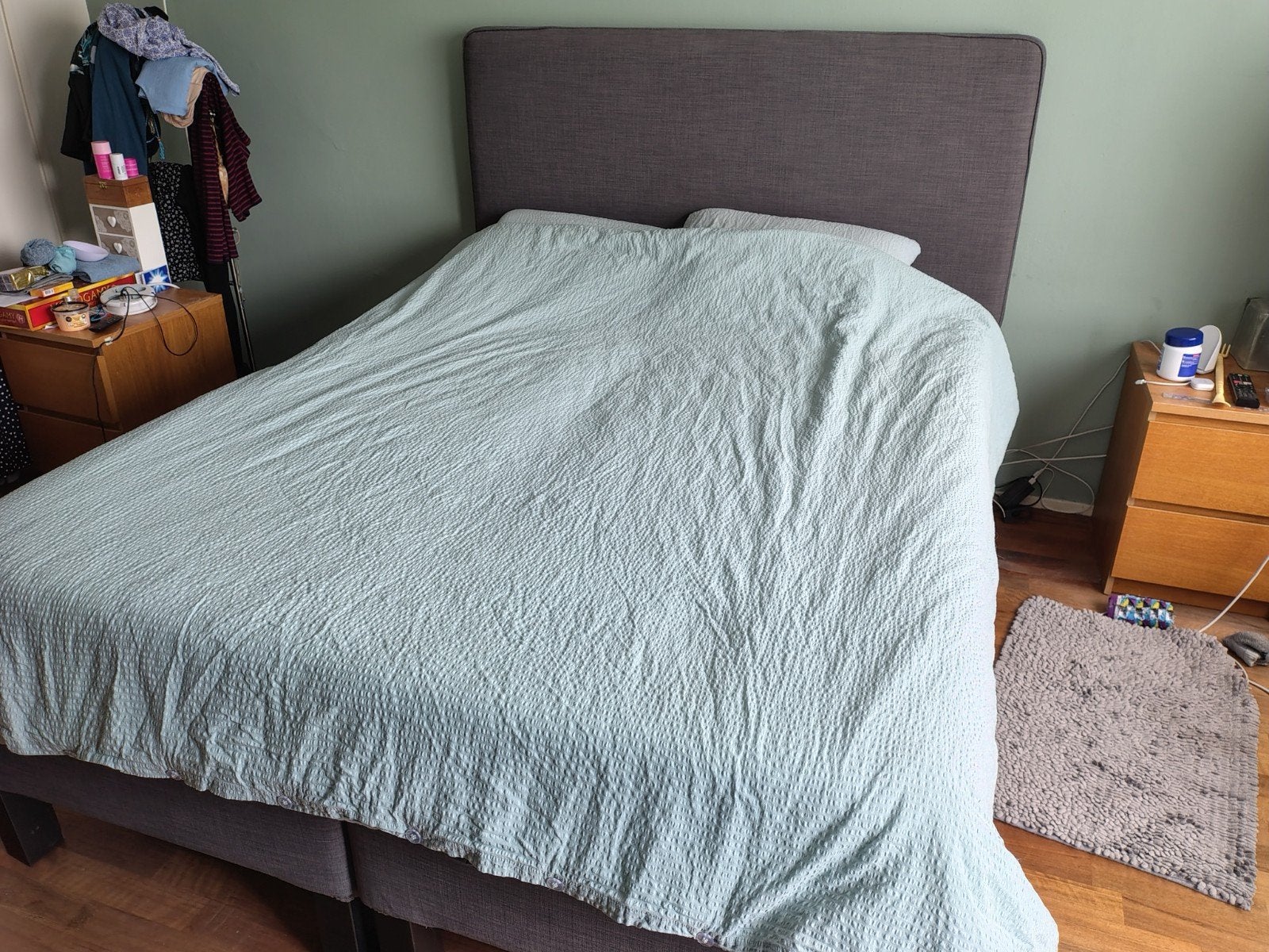 Ikea Boxspring 160x200 met wasbare antracietgrijze bekleding, Ophalen of Verzenden