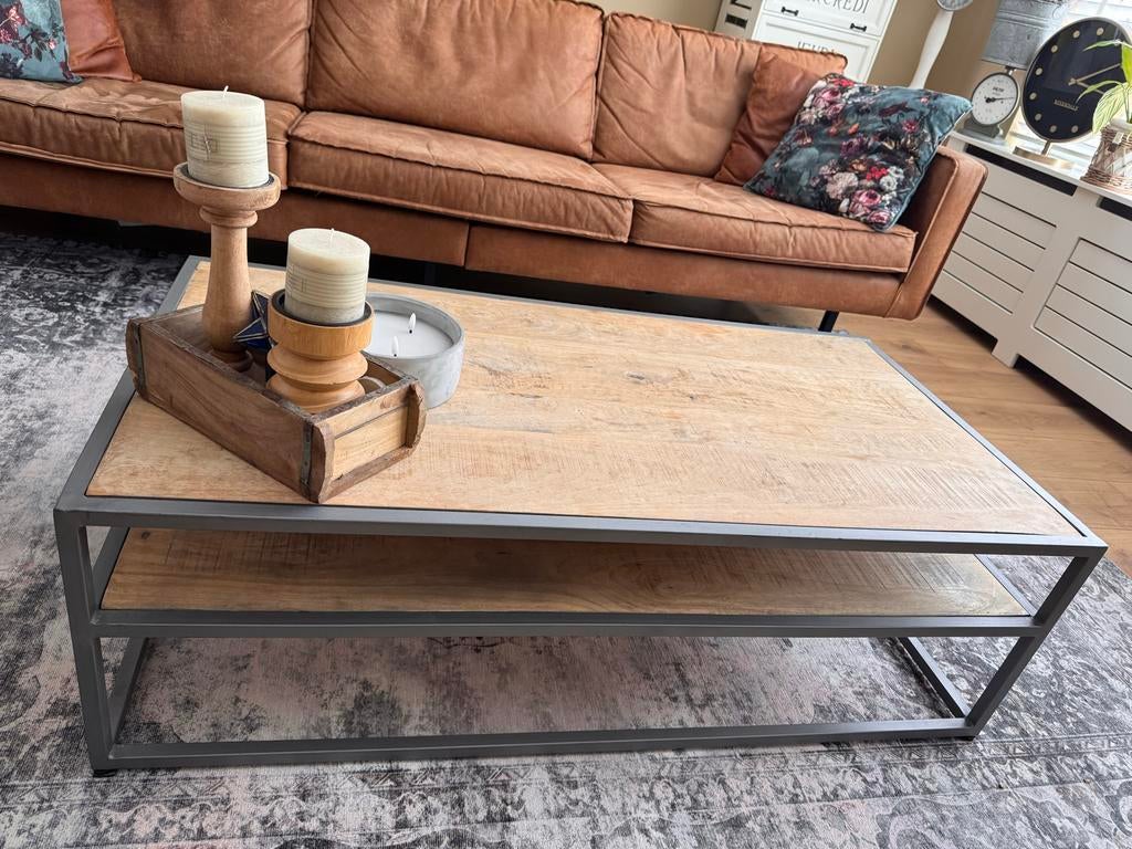 Stoere tweelaags salontafel 125x70x40 cm, Huis en Inrichting, Ophalen, 100 tot 150 cm, 50 tot 100 cm, Zo goed als nieuw