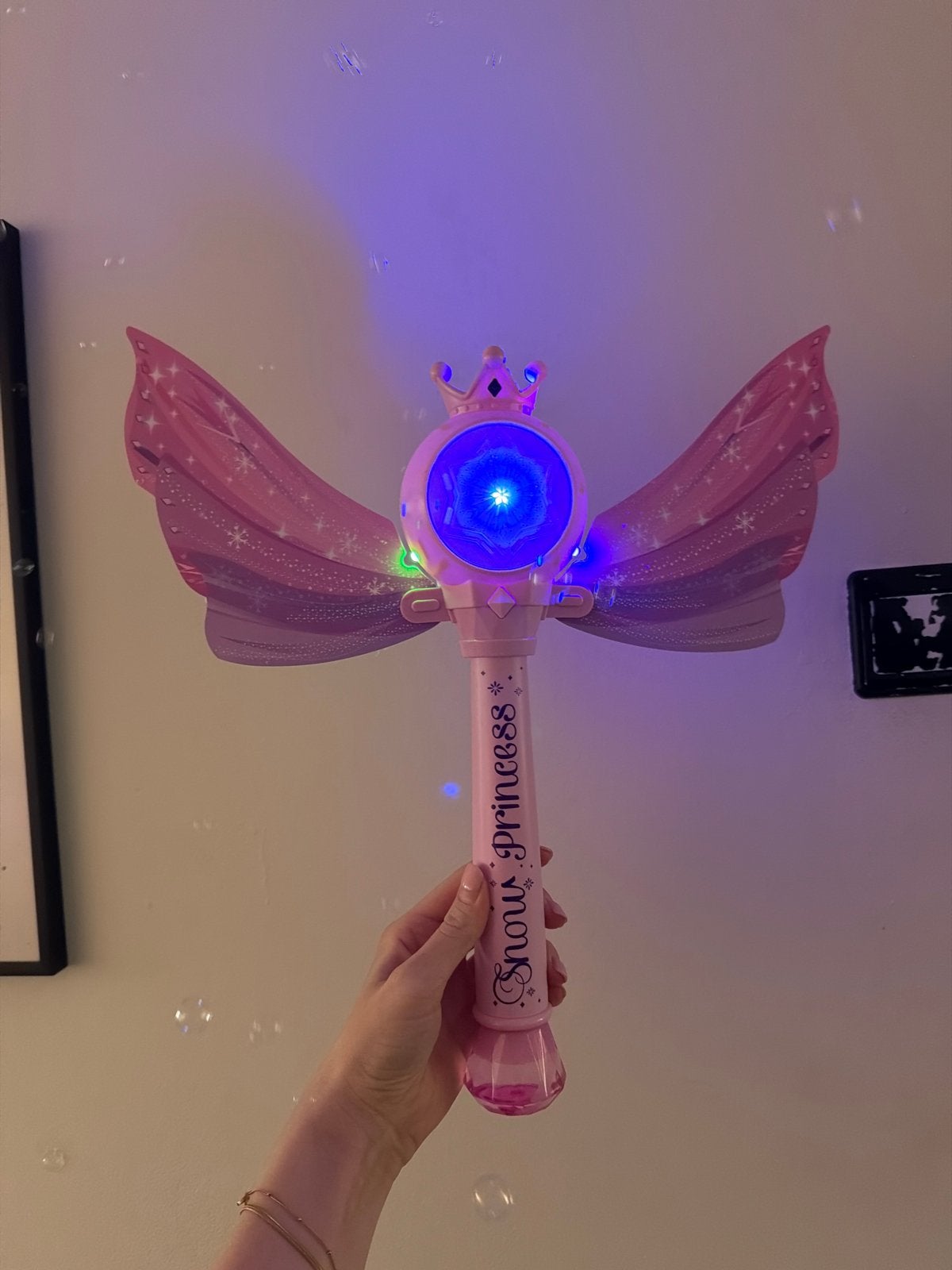 Roze "Snow Princess" toverstaf met licht en geluid en bubbel, Ophalen of Verzenden, Zo goed als nieuw, Meisje