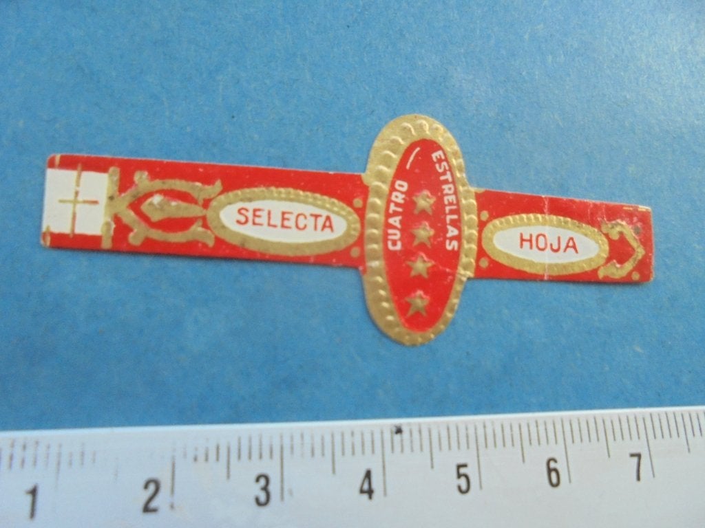 Oude sigarenband Cuatro Estrellas / Selecta Hoja, Ophalen of Verzenden, Zo goed als nieuw, Sigarenbandjes