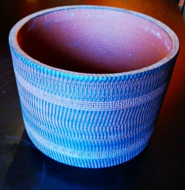 Vintage XXL West Germany Bloempot met Reliëf / Jaren 70, Tuin en Terras, Rond, Binnen, Zo goed als nieuw, Minder dan 40 cm