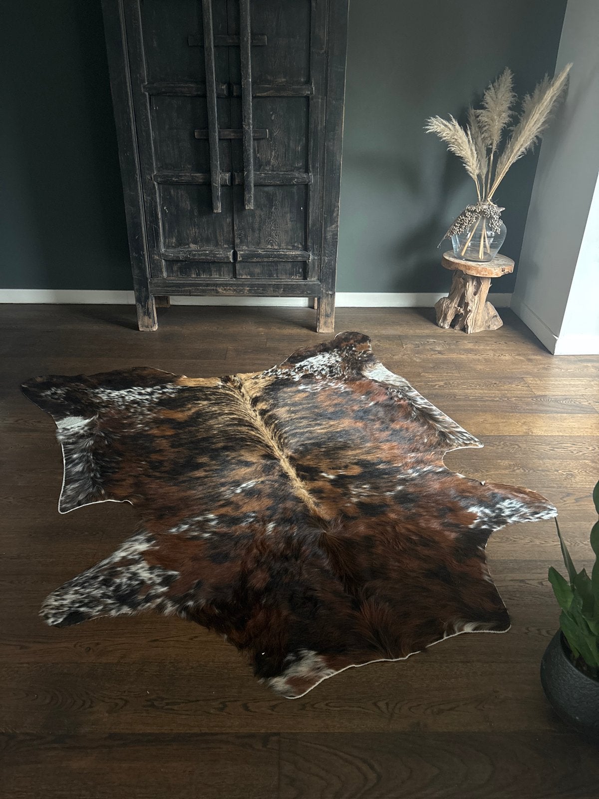 Prachtig koeienhuid vloerkleed - Bruin, zwart, wit, 100 tot 150 cm, Bruin, Ophalen of Verzenden, Zo goed als nieuw