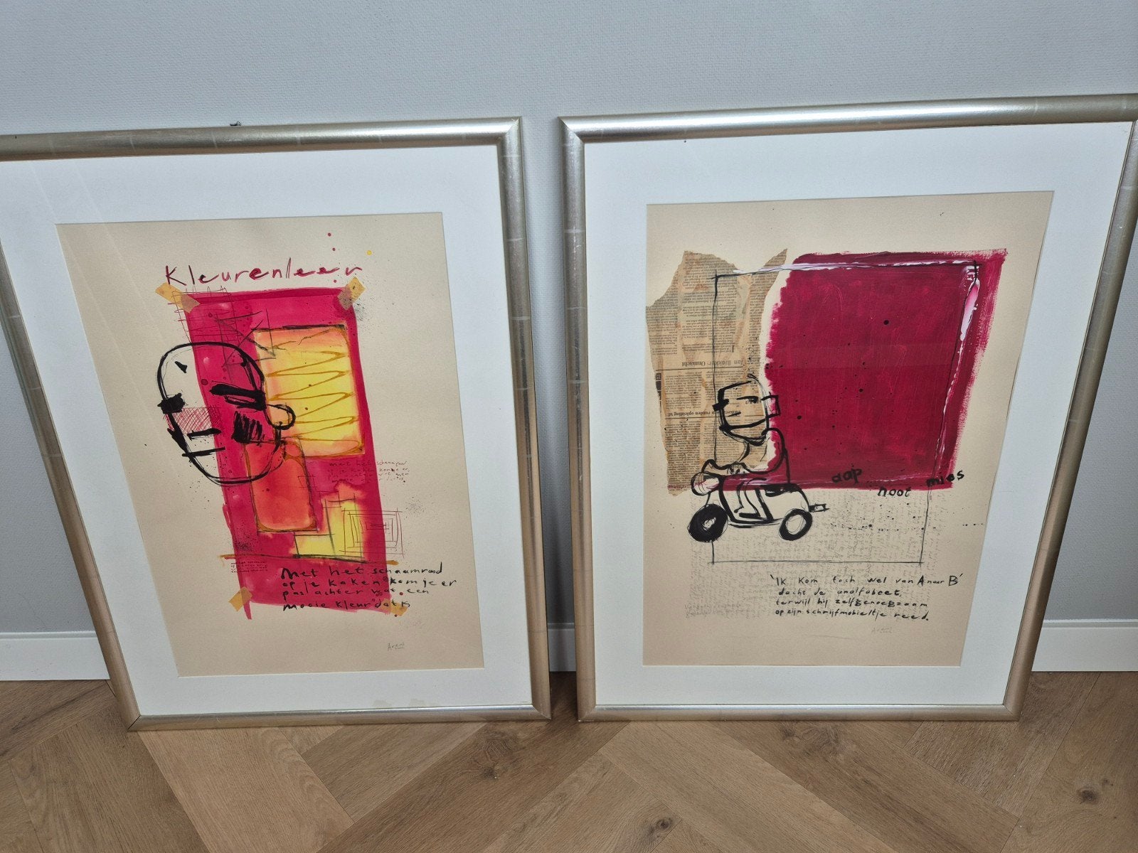 2 ingelijste moderne werken  van Jan Hein Arends, Antiek en Kunst, Ophalen