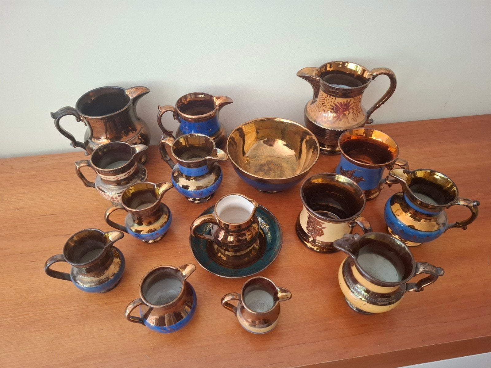 Grote verzameling antiek Copper Lustreware koperglans, Ophalen of Verzenden