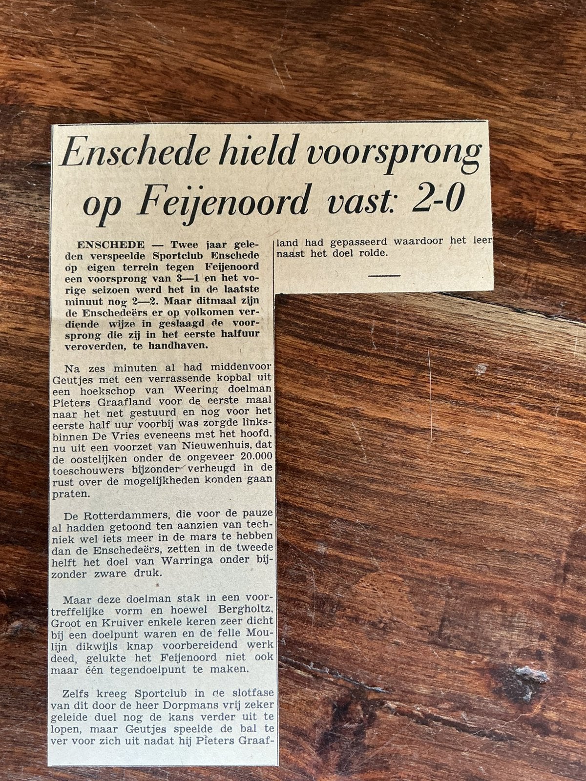 Voetbal krantenartikel Enschede Feyenoord februari 1965, Verzamelen, Ophalen of Verzenden, Knipsel(s)