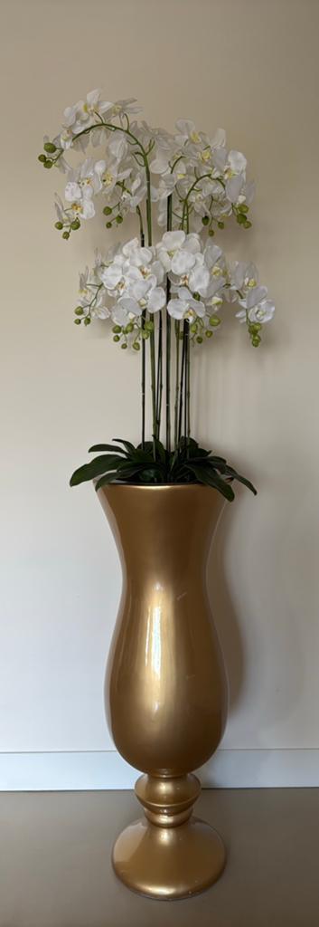 Gouden vaas met orchidee 220 hoog, Ophalen, Overige materialen, Overige kleuren, Zo goed als nieuw