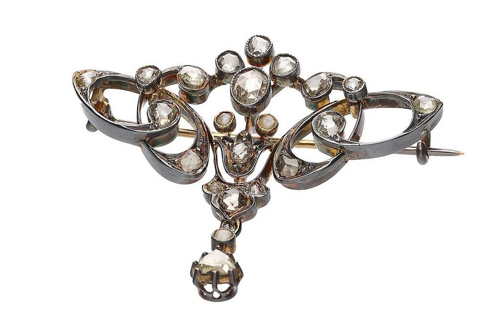 Art Nouveau diamant broche bijzonder mooie design circa 1900, Sieraden, Tassen en Uiterlijk, Antieke sieraden, Ophalen, Goud, Broche