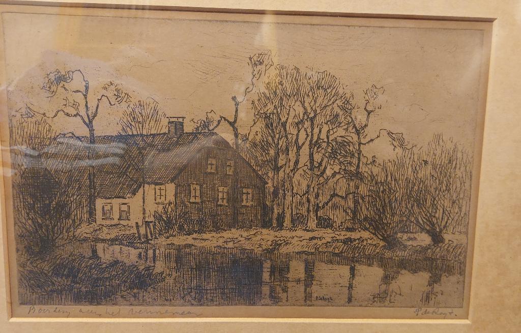 Ets Boerderij aan het Vennemeer door Pieter de Regt, Ophalen, Landschap, Ets, Gesigneerd