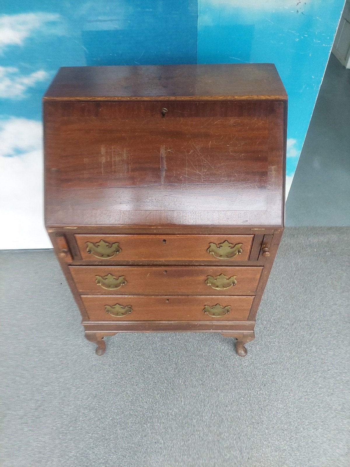 vintage  houten klepsecretaire, Ophalen of Verzenden, Gebruikt, Engels