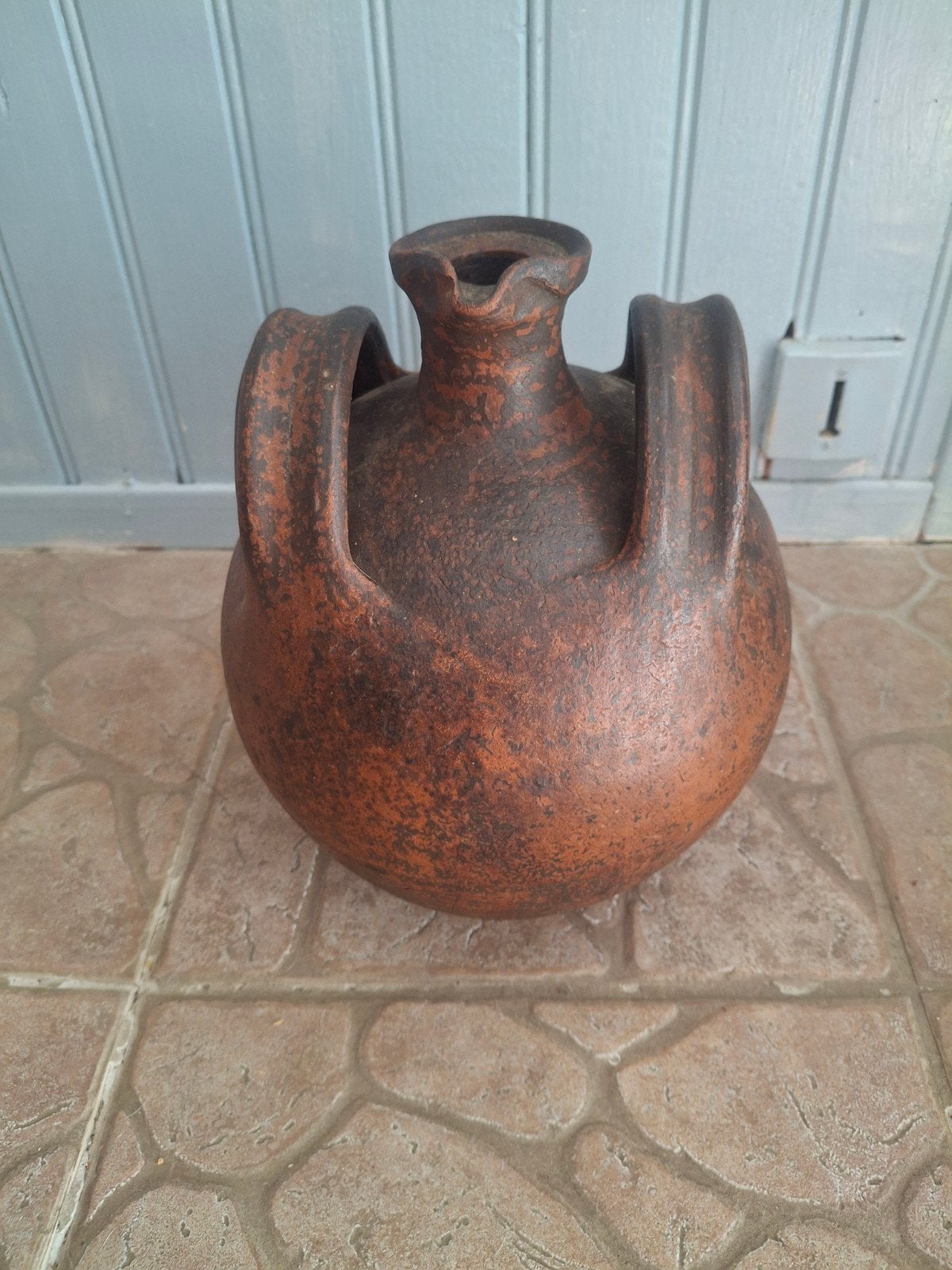 Antieke Franse terracotta kruik met handvatten, Ophalen of Verzenden