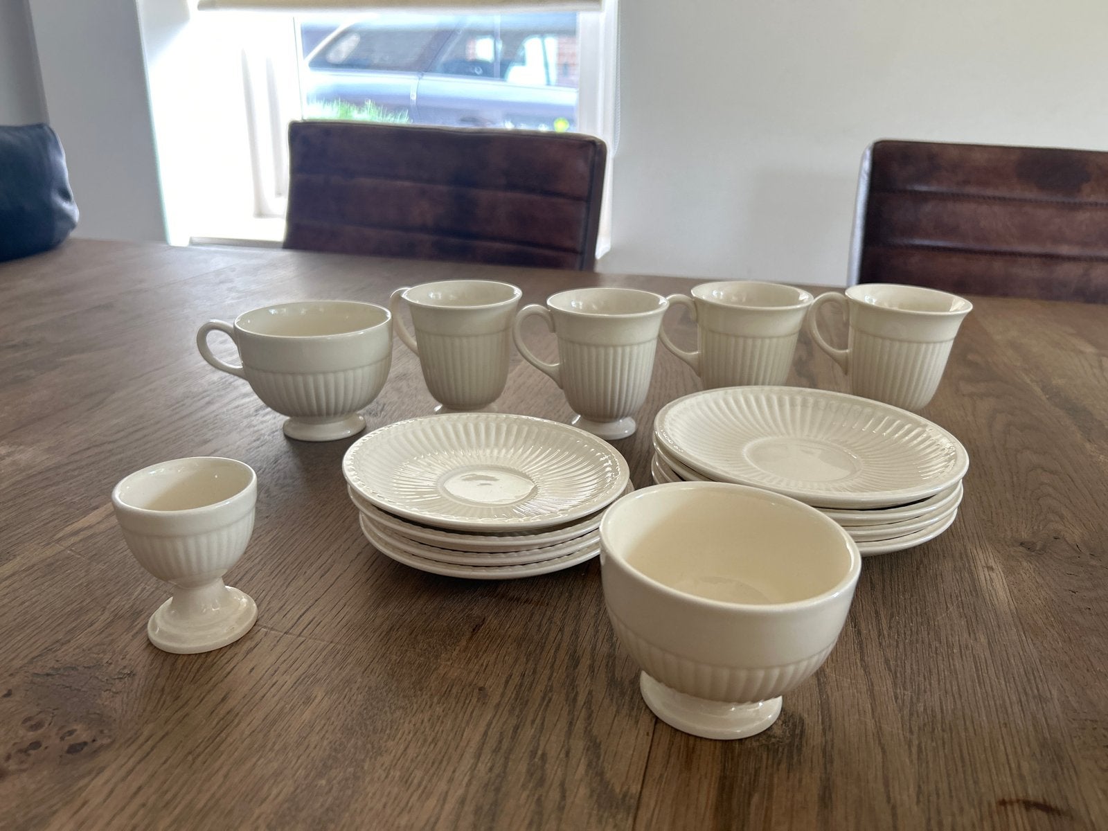 Wedgwood Edme serviesdelen: kopjes, schotels, eierdopje, sch, Huis en Inrichting, Keuken | Servies, Ophalen, Gebruikt, Kop(pen) en/of Schotel(s)