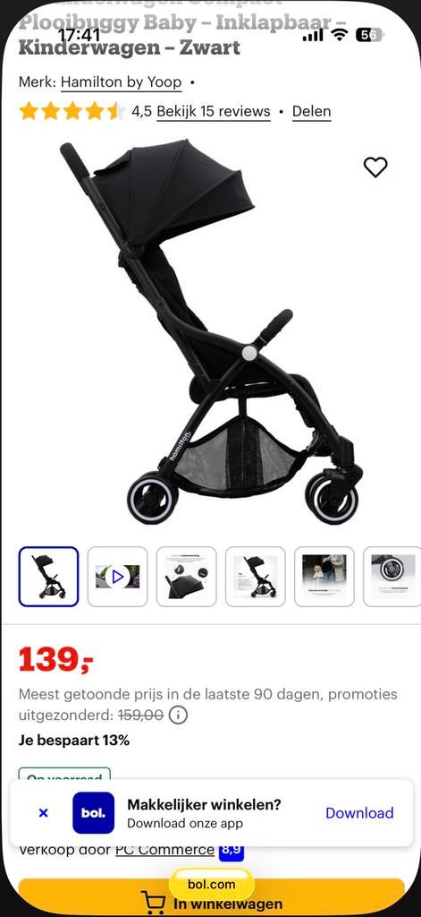 S1 Nieuwe buggy in doos. Inklapbaar en sterk. Hamilton, Kinderen en Baby's, Buggy's, Ophalen of Verzenden, Nieuw, Verstelbare rugleuning