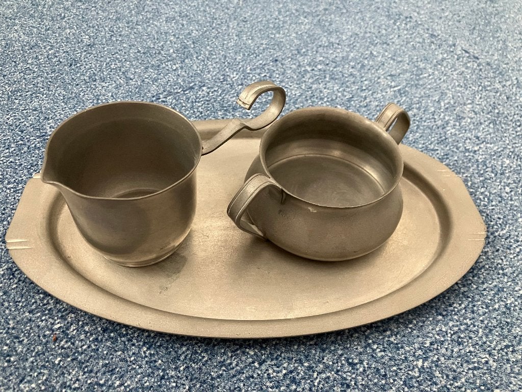 TINNEN  SUIKER  EN  MELK  STELLETJE, Antiek en Kunst, Ophalen of Verzenden