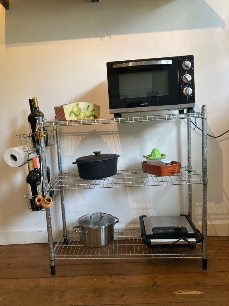 Metalen Keukenrek / Trolleij met 3 planken + side baskets, Ophalen, Gebruikt, 50 tot 100 cm, Minder dan 100 cm