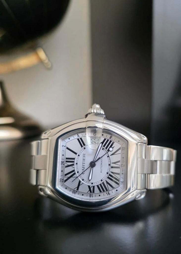 Cartier Roadster GMT Xl Automaat Herenhorloge Staal, Overige merken, Staal, Gebruikt, Staal