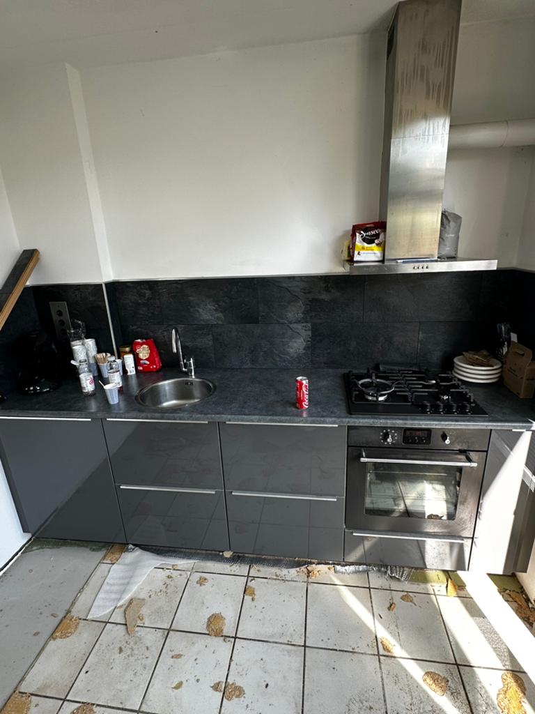 Keukenblok 276 cm., Huis en Inrichting, Keuken | Complete keukens, Ophalen, Gebruikt, Grijs, Enkelwandige keuken