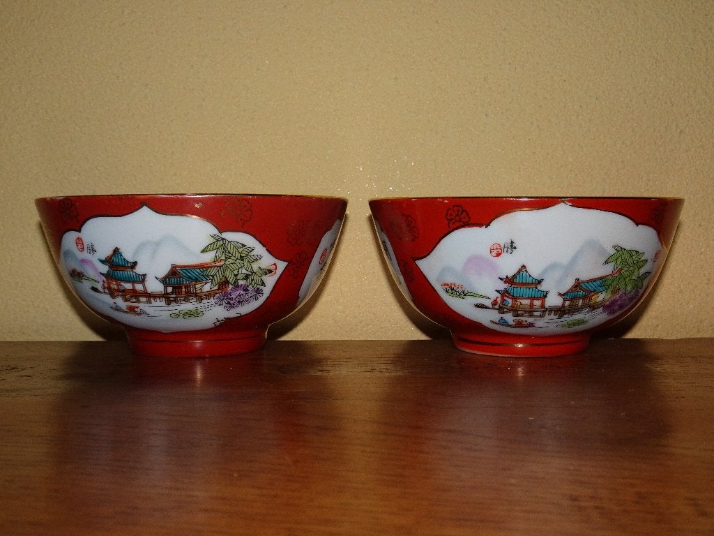 2 Chinese oranje/bruine soep/rijstkommen, Huis en Inrichting, Ophalen of Verzenden, Zo goed als nieuw, Kom(men), Overige stijlen