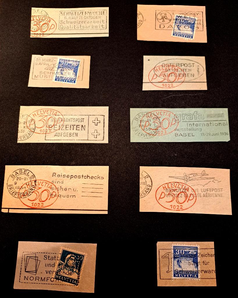 11 bladen m Postz./Vlagstempels uit Eur/USA 1934-1946, Ophalen of Verzenden, Gestempeld, Overige thema's