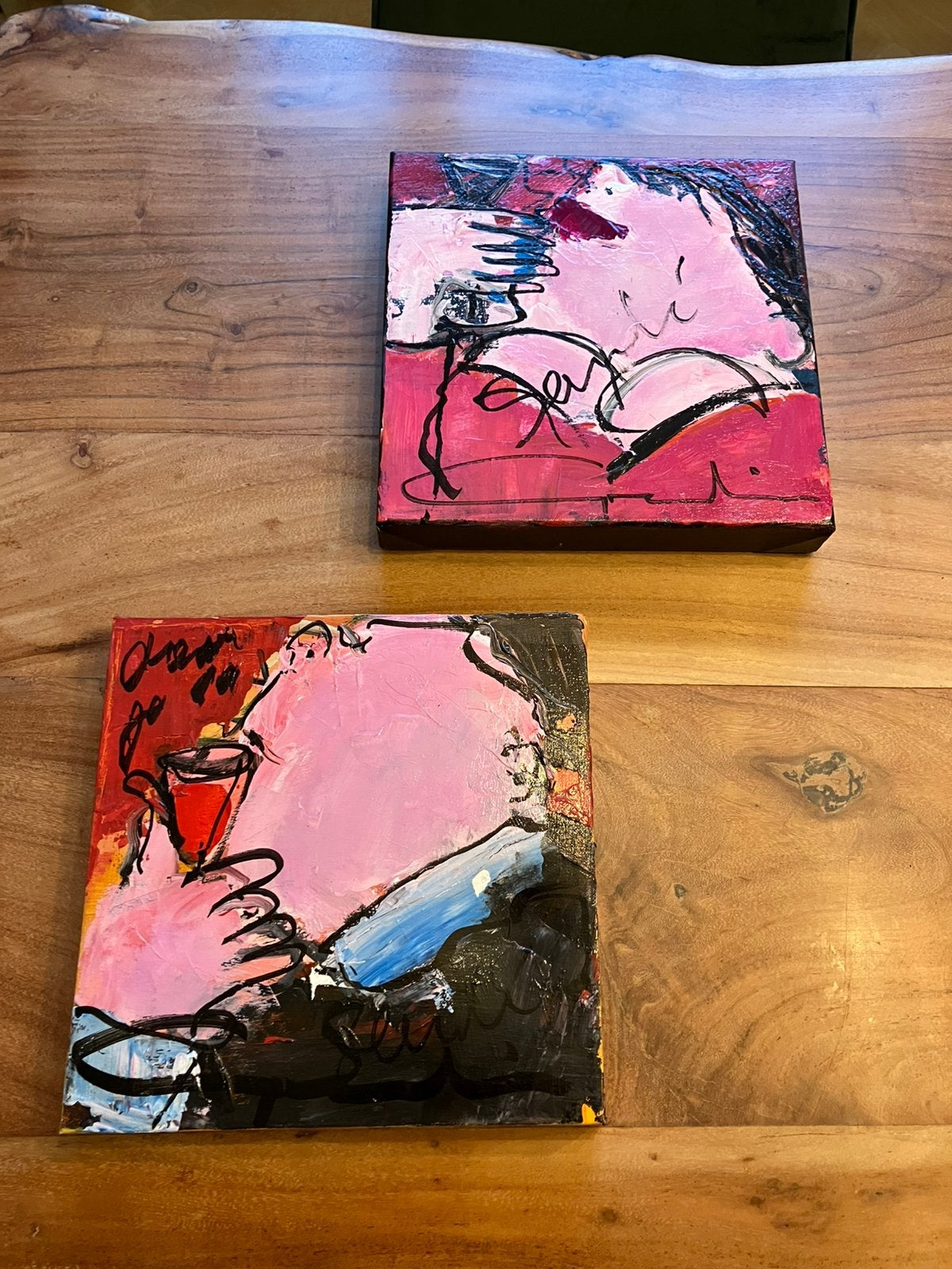 2 originele schilderijen Gerdine Duijsens – 30x30 cm, Ophalen, Handgeschilderd, Gemengde techniek, Portret