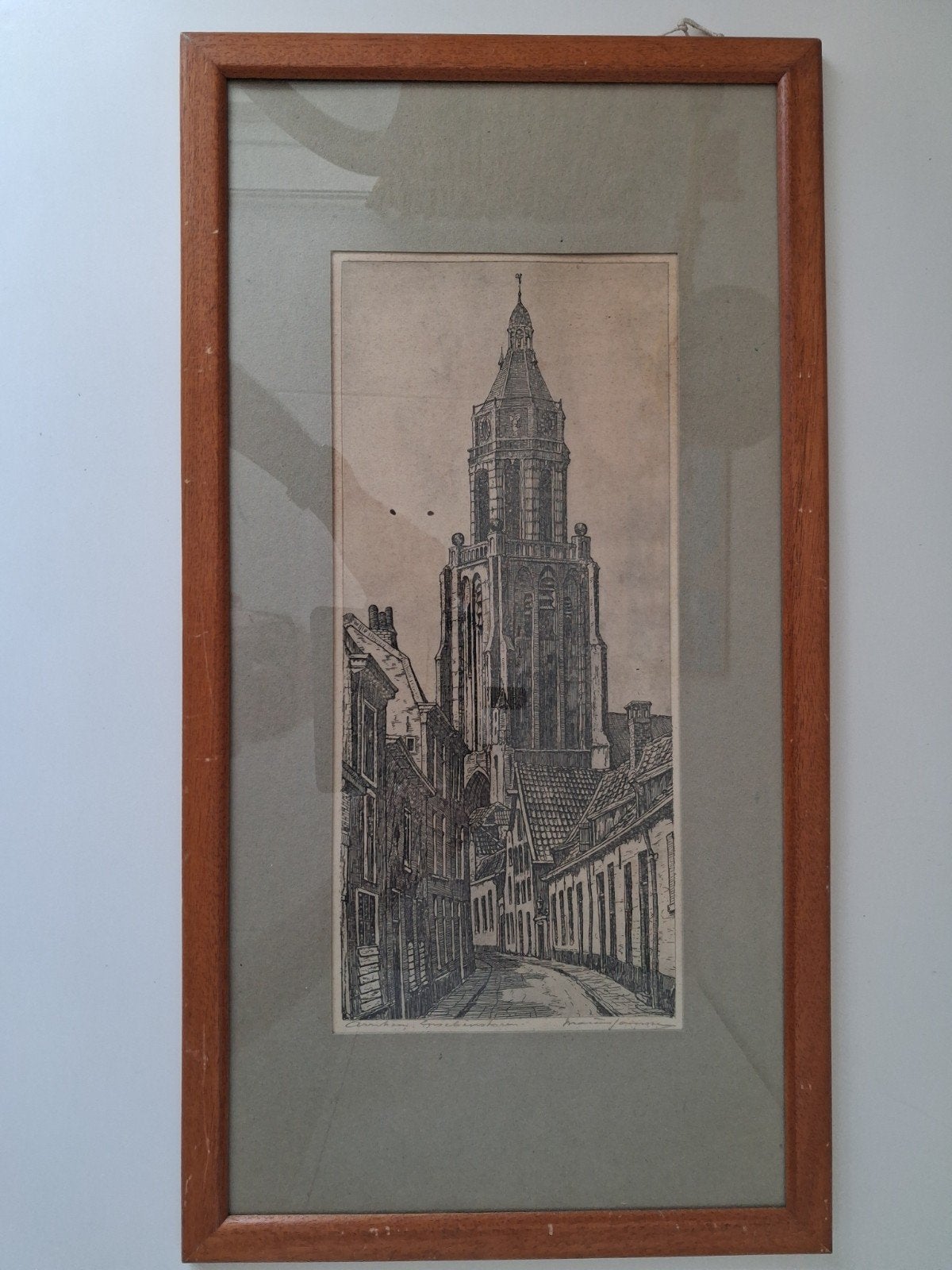 Eusebiuskerk Arnhem ets van Marius Janssen, Ophalen, Ets, Stadsgezicht, Gesigneerd