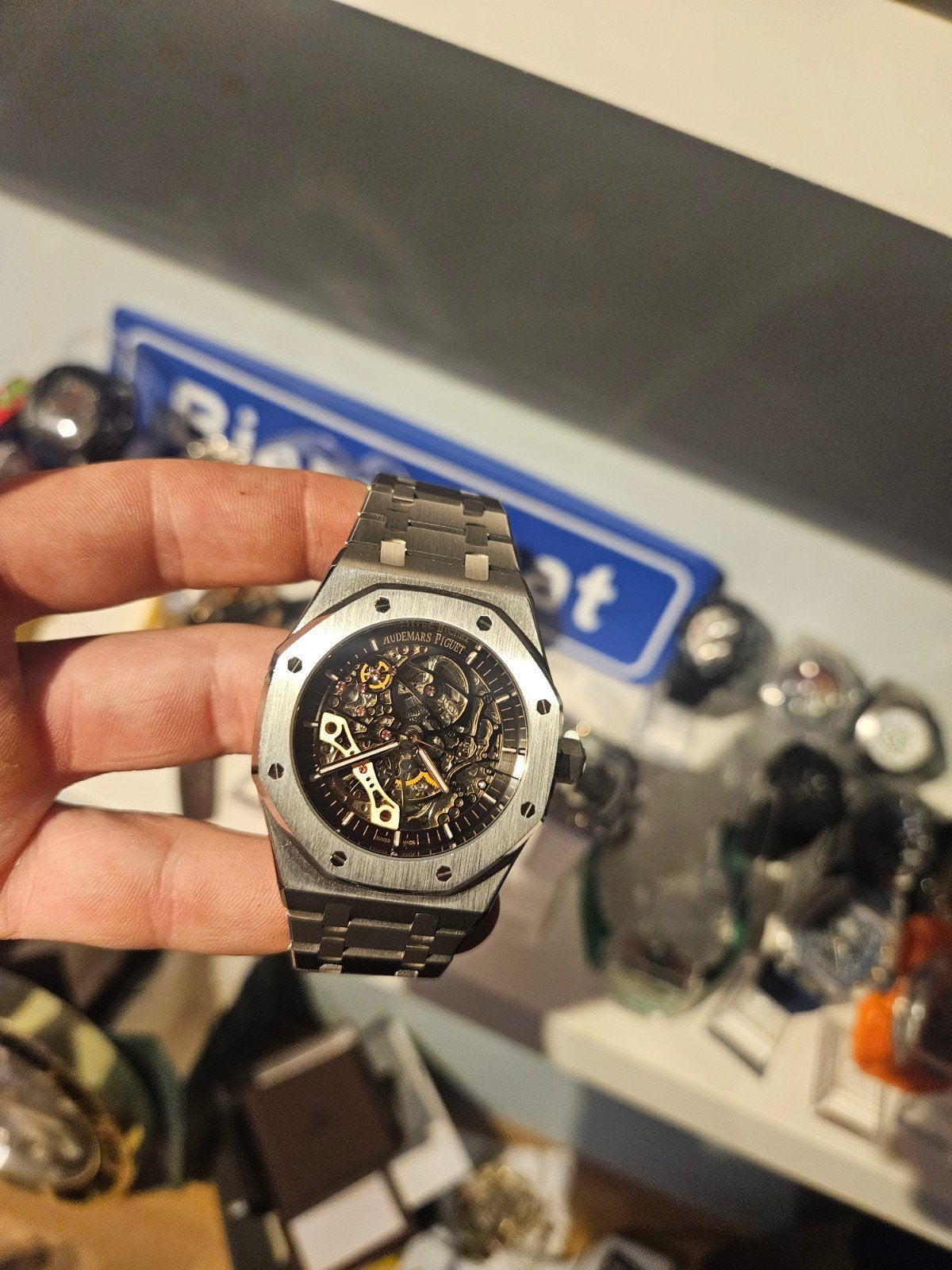 Audemars Piguet Royal Oak Skeleton Zilver Zwart, Sieraden, Tassen en Uiterlijk, Overige merken, Staal, Staal, Polshorloge