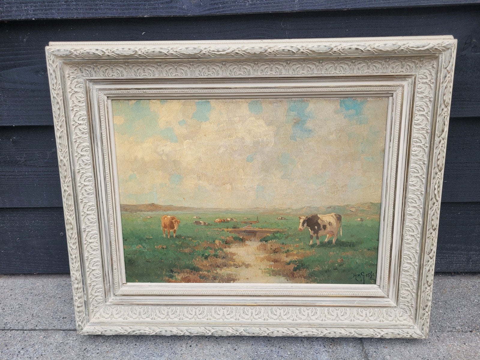 Doek 'Landschap met koeien' G.J. Delfgaauw (1882-1947), Nederlandse school, Doek, Ophalen of Verzenden, Olieverf