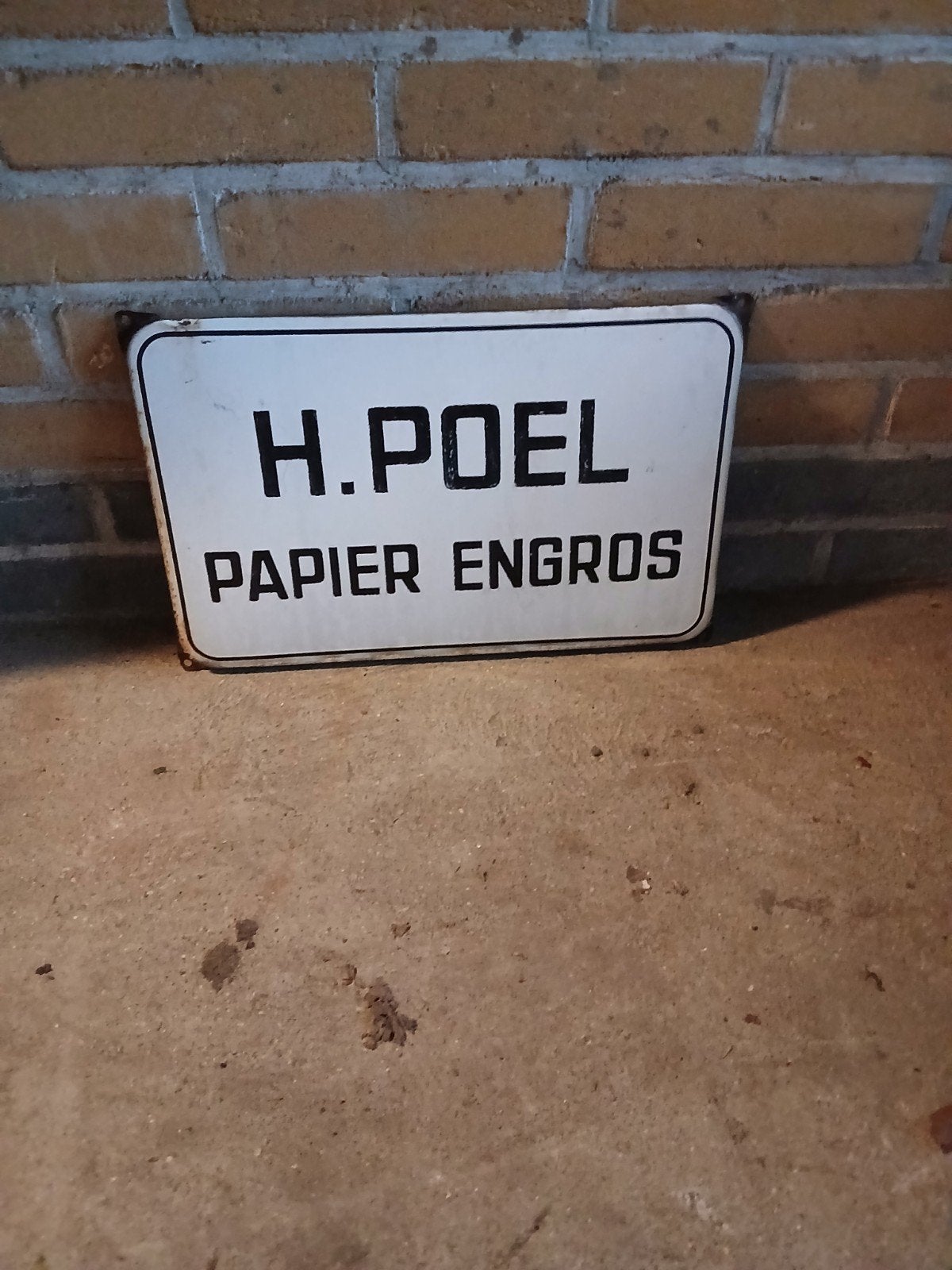 Oud Emaille Bord H. Poel Papier Engros - 40x25 cm, Antiek en Kunst, Ophalen of Verzenden