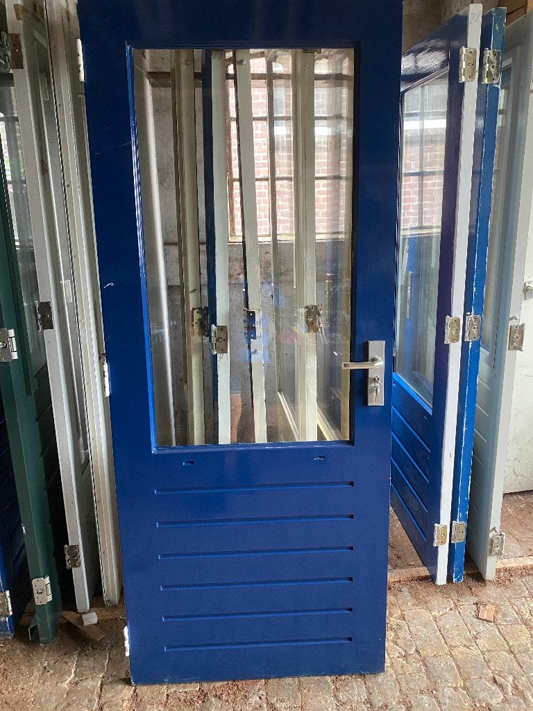 hardhouten buitendeur met dubbelglas 83x201 en 211, Doe-het-zelf en Verbouw, Deuren en Horren, Ophalen, Gebruikt, 200 tot 215 cm