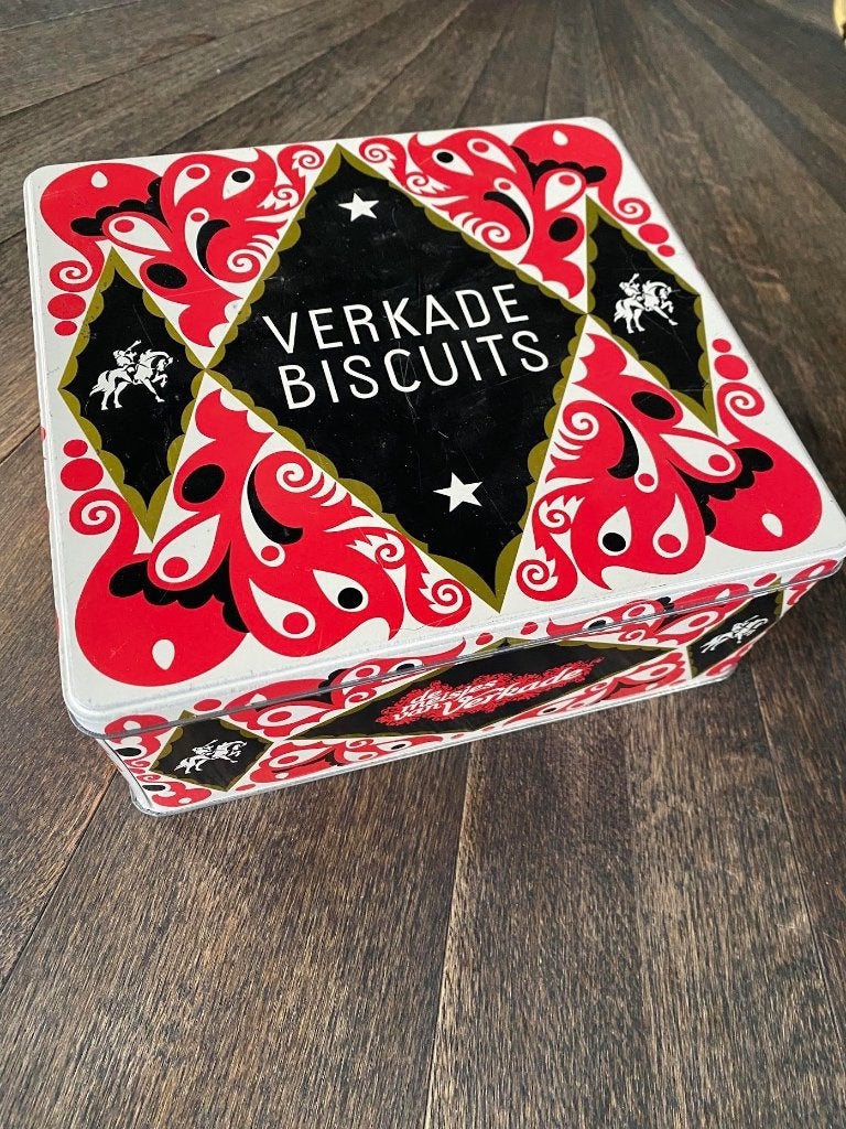 oude Verkade koektrommel, de meisjes van Verkade., Verzamelen, Ophalen of Verzenden, Gebruikt, Koek(jes), Verkade