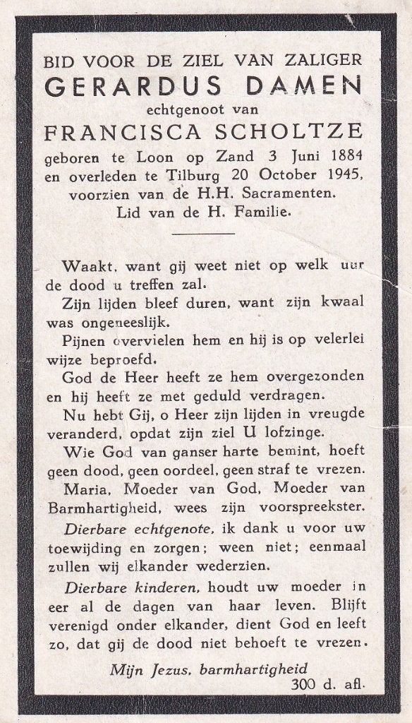 Damen Gerardus 1884 Loon op Zand 1945 Tilburg, Verzamelen, Ophalen of Verzenden, Bidprentje