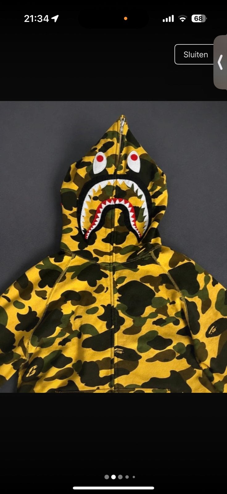Bape vest maat M - Gele camouflage hoodie, Ophalen of Verzenden, Zo goed als nieuw, Maat 48/50 (M), Geel