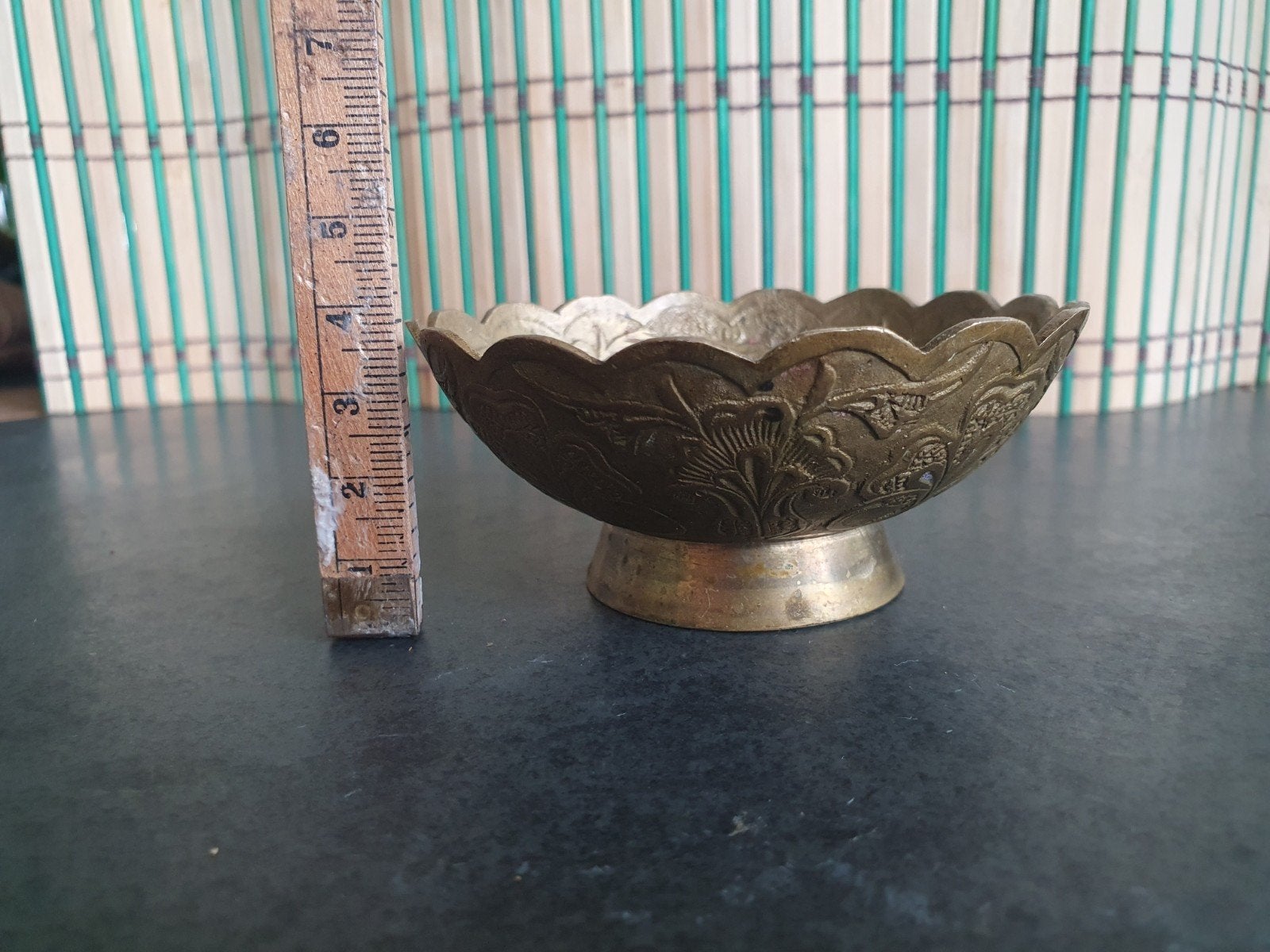 Vintage messing schaaltje met bloemmotief, Ophalen of Verzenden