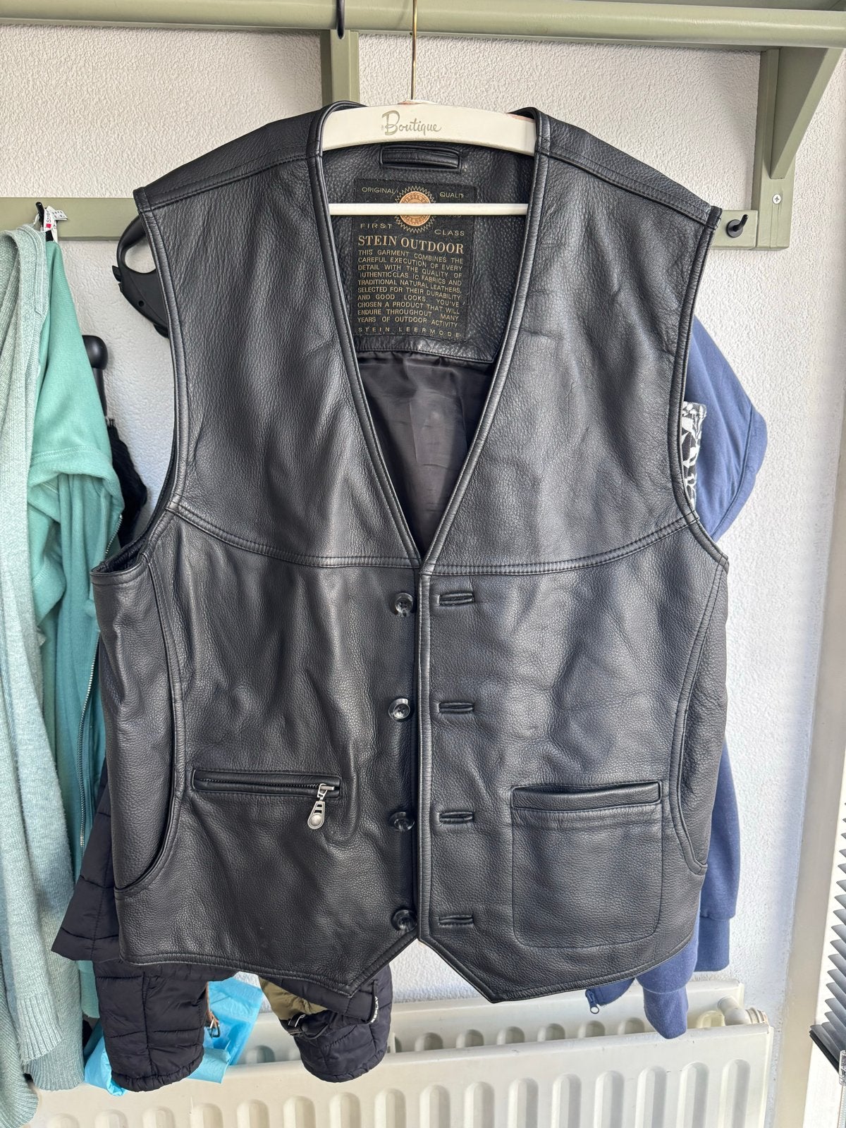 Stein Outdoor Leren Vest Zwart - Maat 56, Ophalen, Zo goed als nieuw, Maat 56/58 (XL), Zwart